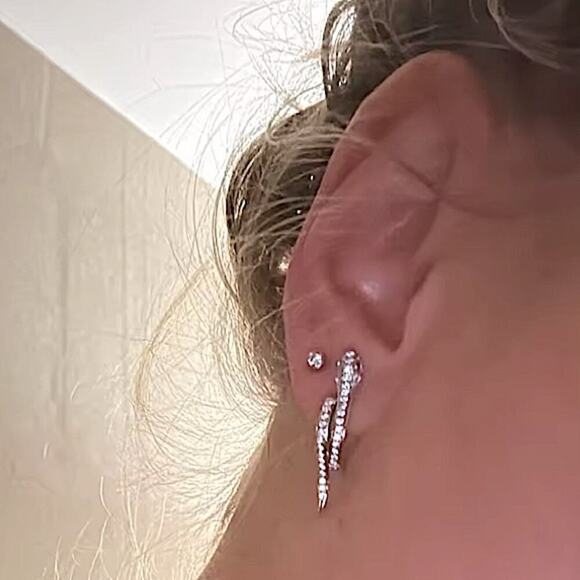 White Green Zircon Stone Snake Hoop Earrings Silver Wedding Jewelry For Women - Picture 8 of 13